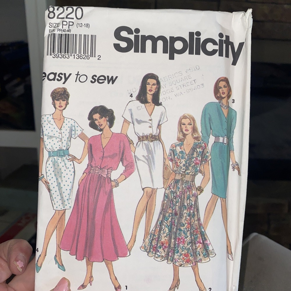 Vintage 1992 Simplicity 8220 Dress Sewing Pattern Size 12-14 Uncut Easy to Sew